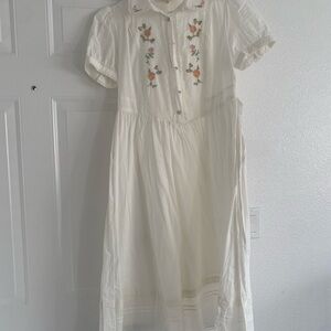 Floral Embroidered Midi Dress in Cream